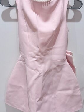 Baby boo Blush Pink Pearl-Trim Mini Dress